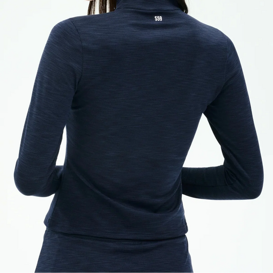 Splits59 Stevie Active Rib Half Zip Waist Length Heather Indigo