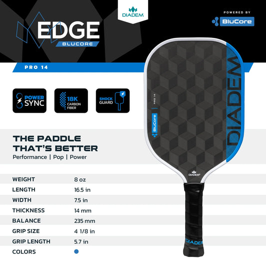 Diadem Edge BluCore Pro 14mm Pickleball Paddle