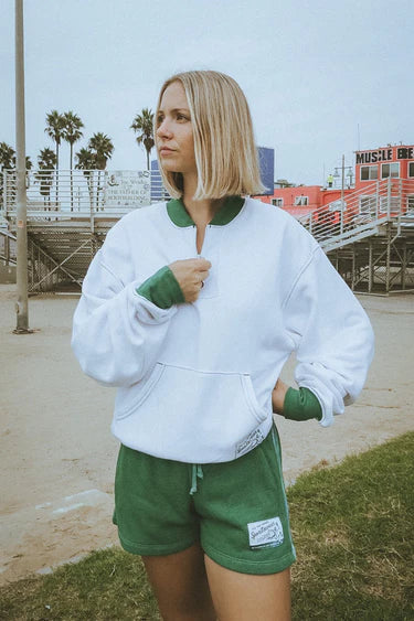 Ace the Moon The Courtside Quarter Zip-Up Sweatshirt - White
