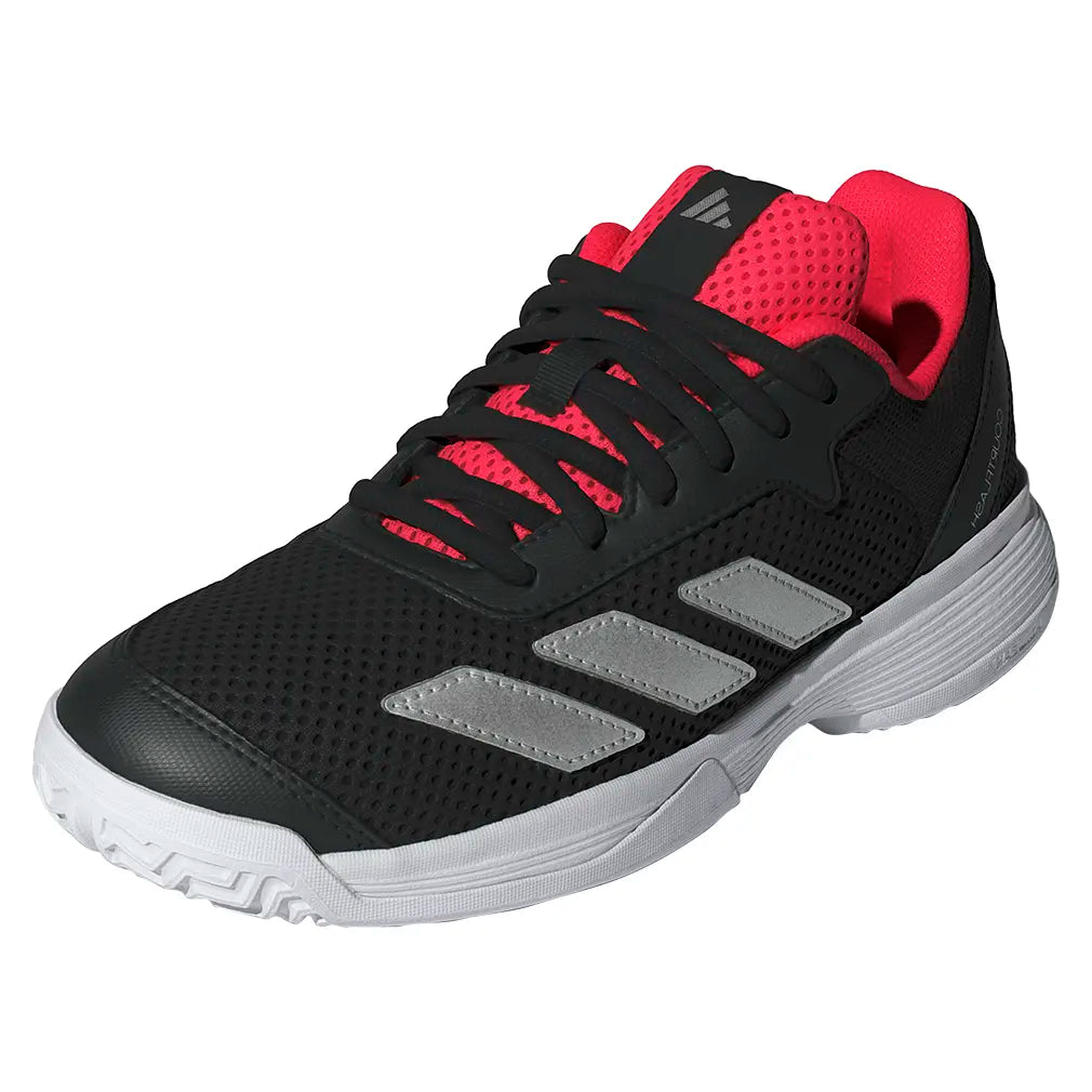 adidas Junior's Courtflash Tennis Shoes Core Black and Silver Metallic