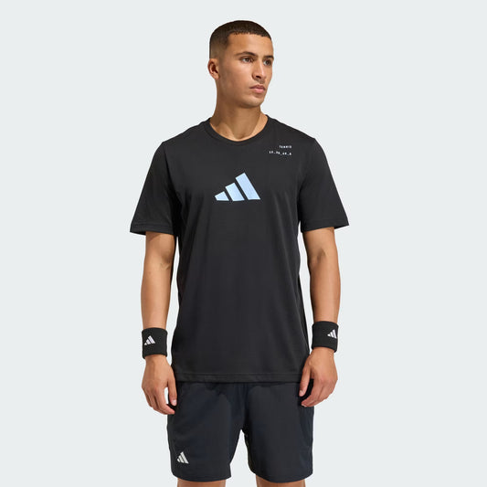 adidas Men's Category Graphic Tennis Tee | Black - Blue - Orange - White