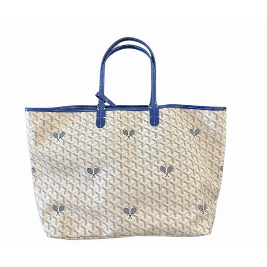 Tennis Tote "The Whimsy" Cream with Blue Trim
